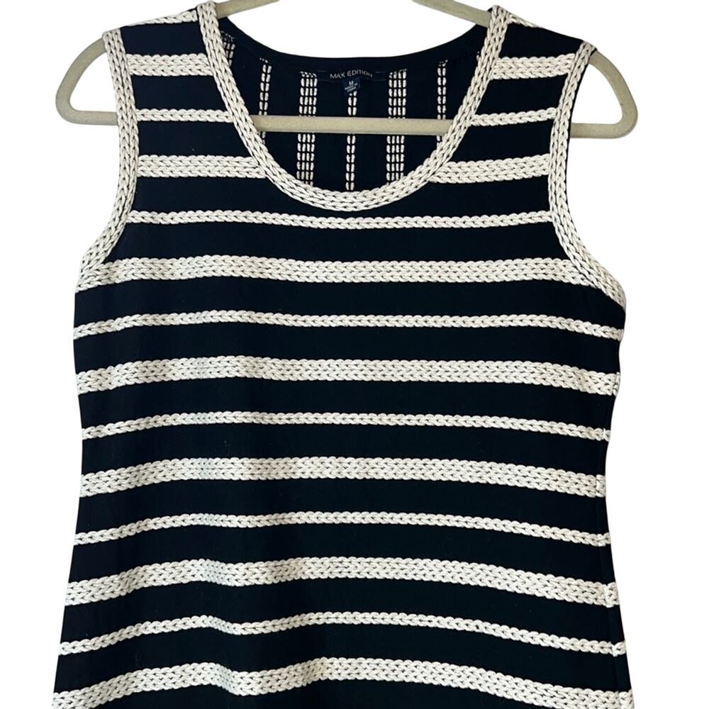 Max Edition Ladies Black & Ivory Striped Knit Dress, Sleeveless, Size Medium